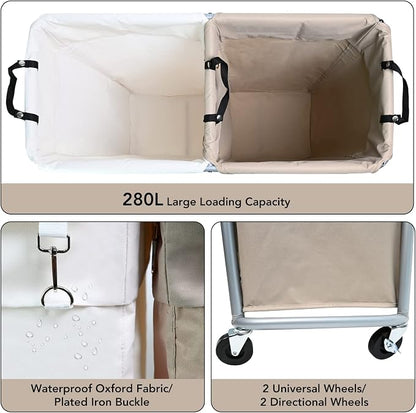 280L Laundry Cart with Wheels, Commercial Large Rolling Laundry Sorter - Image 5