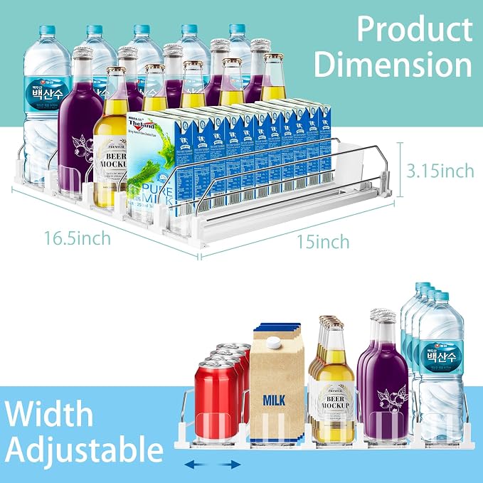 Drink Organizer for Fridge, 5 Row Automatic Pusher Glide, Adjustable Width Soda - Image 2