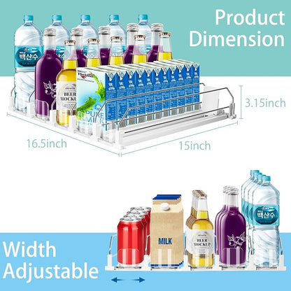 Drink Organizer for Fridge, 5 Row Automatic Pusher Glide, Adjustable Width Soda - Image 2