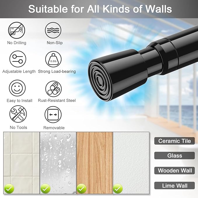 AIZESI 2 Pack Spring Tension Curtain Rods, Adjustable 26-39 Inch, perfectly - Image 3