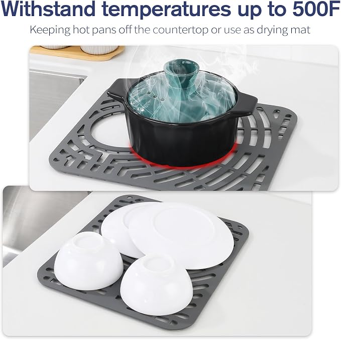 2PCS Silicone Sink Protector 12"x14" Rear Drain Hole, Heat Resistant Non-slip - Image 6