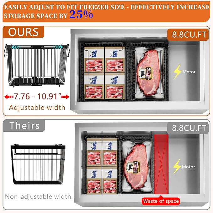 Large Freezer Organizer Bins，Upgraded Bottom Leak-Proof net，Fit 5 to 9 Cu Ft - Image 6