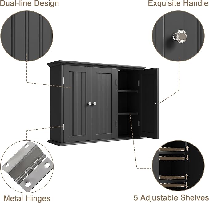 ChooChoo Laundry Cabinet with 3 Doors and Adjustable Shelves | 9.06"D x 31.1"W - Image 6