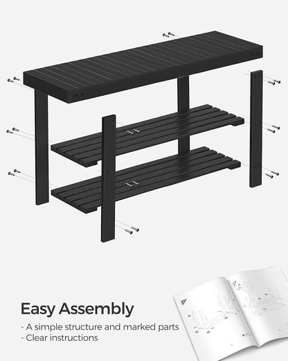 SONGMICS Shoe Rack Bench, 3-Tier Bamboo Shoe Storage Organizer, Entryway Bench - Image 7