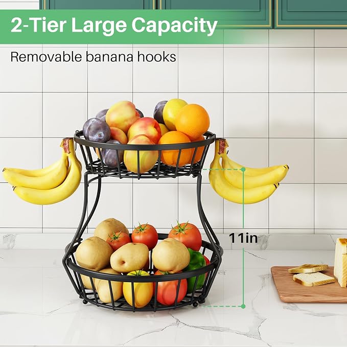SAYZH 2-Tier Fruit Basket Bowl Stackable Vegetable Storage - Image 8