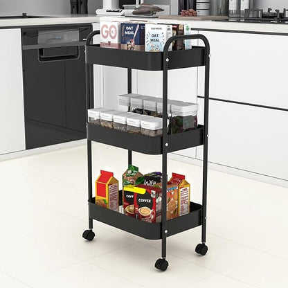 3-Tier Metal Utility Rolling Cart, Living Room, Movable Storage Organizer - Image 5
