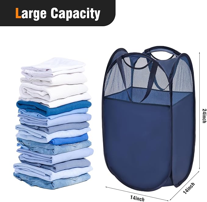 TECHMILLY Pop Up Foldable Laundry Basket, Mesh Laundry Hamper - Image 2