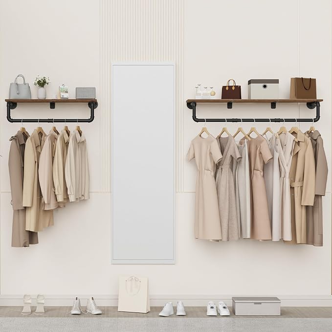 Industrial Pipe Clothes Rack, Heavy Duty Iron Wall Mounted Garment Rack - Image 2