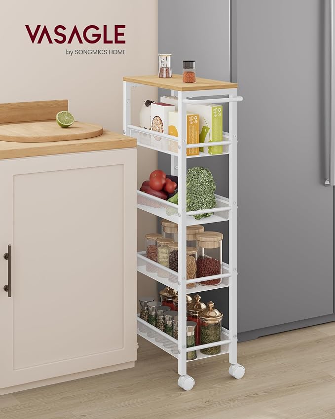 VASAGLE Slim Rolling Cart, 5-Tier Storage Cart, Narrow Cart - Image 2