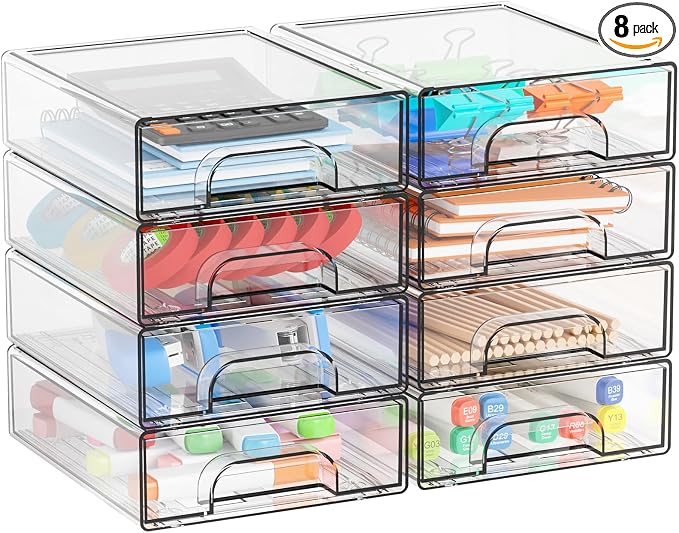 Yieach 2.2'' Tall Acrylic Clear Stackable Storage Drawer Organizer, 8 Pack Desk by Yieach