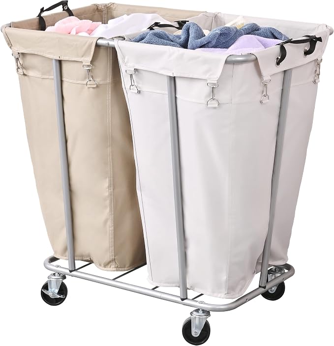 PLKOW Laundry Cart with Wheels 280L Large Laundry Sorter 2 Section by PLKOW