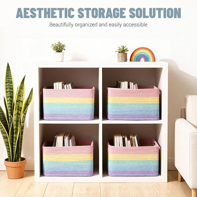 5 Pack Rainbow Woven Storage Baskets - Image 2