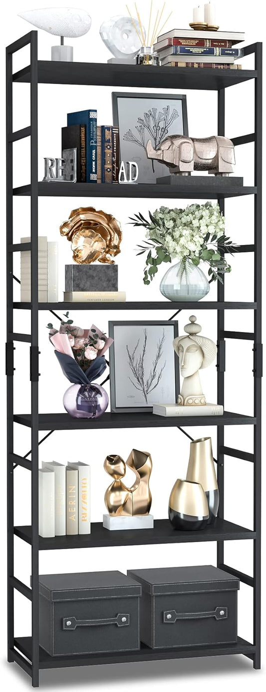 NUMENN 6 Tier Bookshelf, Tall Freestanding Open Storage Bookcase, Support Bars by NUMENN