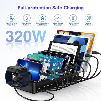 320W Charging Station for Multiple Devices, 10 Ports Fast Multi-Device Charger - Image 5