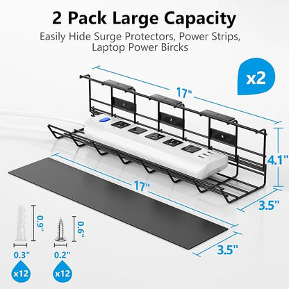 2 Pack DELAMU Under Desk Cable Management Tray, Metal Cord Cable Organizer - Image 3