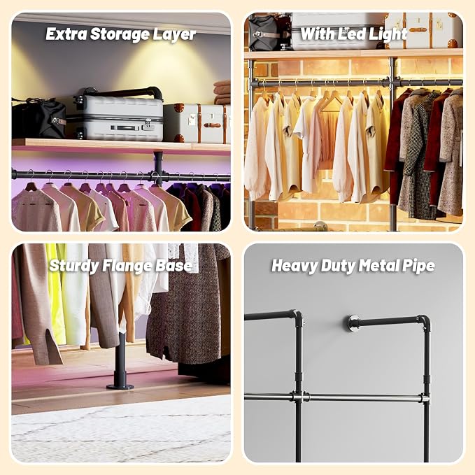 Industrial Pipe Clothing Rack, Reversible 118.3'' Clothes Rack - Image 3