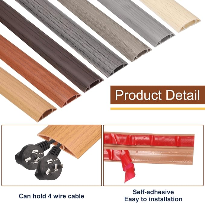 HARFINGTON 4ft Cord Cover Floor W0.6 x H0.33 Inner Channel PVC Hide Extension - Image 4