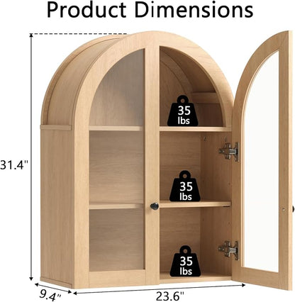 Bathroom Arched Wall Cabinet Over The Toilet Storage Cabinet, 23.5×31.4 Inch - Image 2