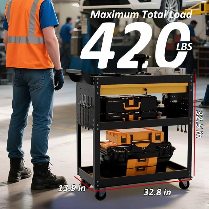 3 Tier Heavy Duty Rolling Tool Cart on Wheels - Image 3