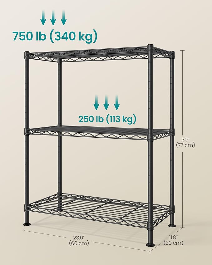 SONGMICS Storage Shelf, Metal Wire Shelving Unit, Adjustable Shelves, - Image 2