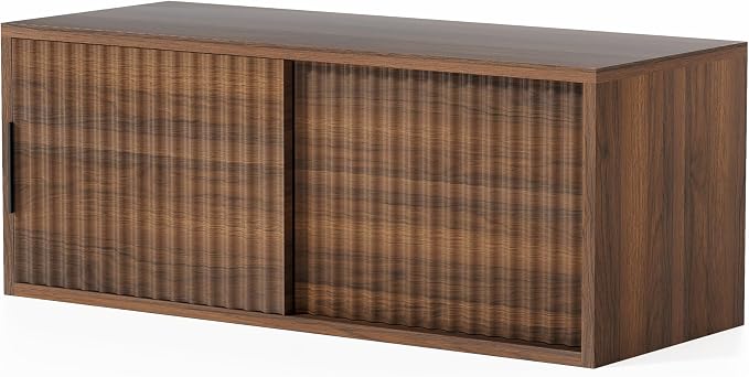 Floating Nightstand with Sliding Doors, Modern Fluted Large Night Stand Storage - Image 8