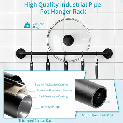 Pan Pot Lid Organizer Set of 2 Wall Mounted Industrial Pipe Kitchen Hanger Rack - Image 4