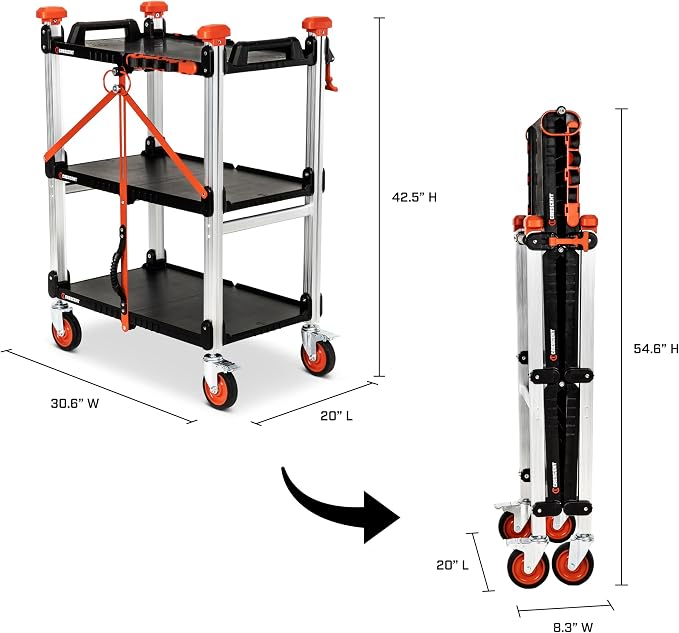 Crescent SITERUNNER, 3 Shelf Heavy Duty Folding Jobsite Cart - Image 3
