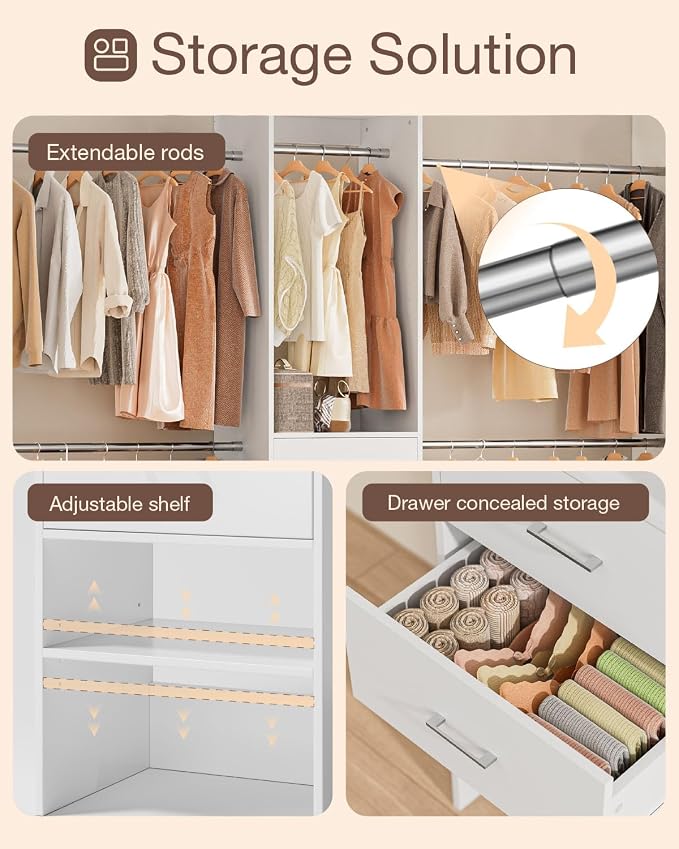 Closet System with Drawer, 5-8FT Closet Organizers System with 5 Adjustable - Image 2