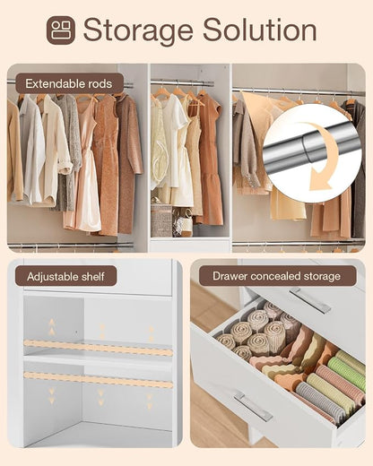 Closet System with Drawer, 5-8FT Closet Organizers System with 5 Adjustable - Image 2