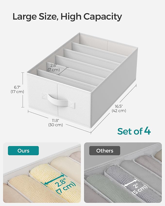 SONGMICS Set of 4 Large Size Wardrobe Clothes Organizers, 6-Compartment - Image 5