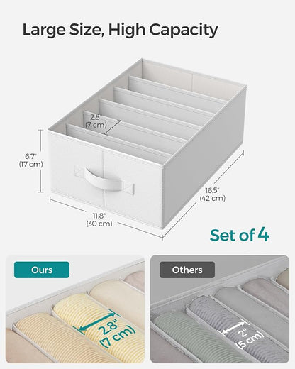 SONGMICS Set of 4 Large Size Wardrobe Clothes Organizers, 6-Compartment - Image 5