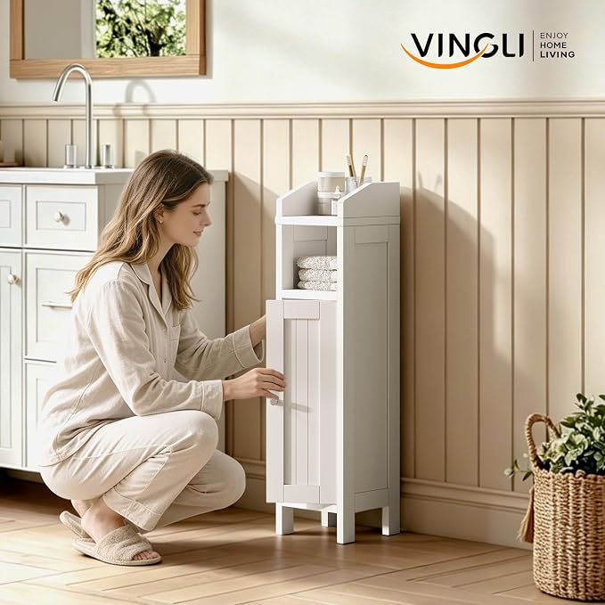VINGLI Small Storage Corner Floor Cabinet, 7.9" Narrow Toilet Paper Storage - Image 2