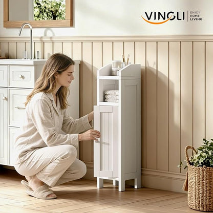 VINGLI Small Storage Corner Floor Cabinet, 7.9" Narrow Toilet Paper Storage - Image 2