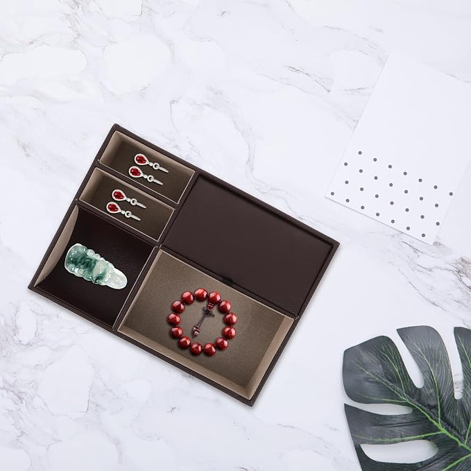 Jewelry Organizer Box Tray Coffee Color Jewelry Storage Case - Image 6