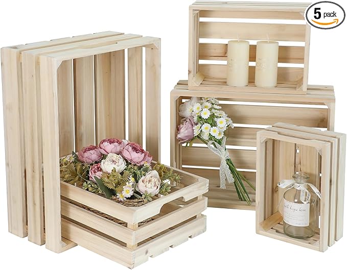 Wooden Crates, Unfinished Set of 5 Large Wood Crates by JUMBOHUMBLE