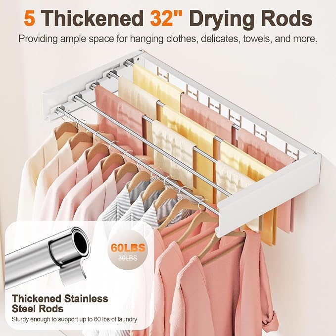 Wall Mounted Clothes Drying Rack Folding Indoor, Foldable Laundry Drying Rack - Image 5
