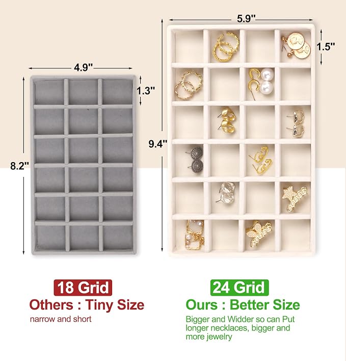 Jenseits 4 Jewelry Organizer Drawer Insert, Stackable Velvet Jewelry Tray - Image 3