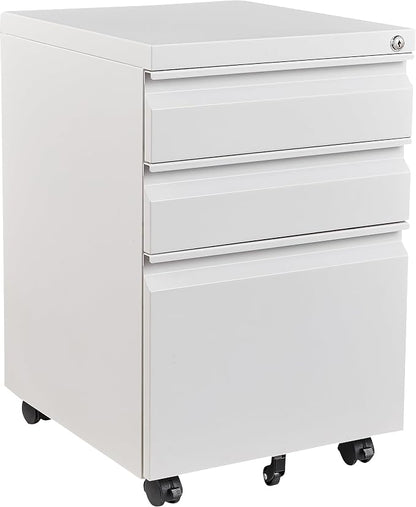 3 Drawer Mobile Metal File Cabinet, Pre-Built Office Storage File Cabinet by Fesbos