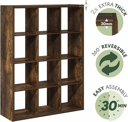 Furinno Cubicle Book Shelf, 12-Cube Bookshelf, Extra Thick Frame Reversible - Image 7