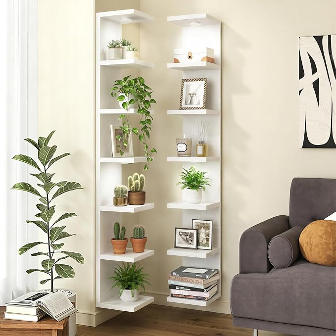 Fixwal 7 Tier Wall Mounted Shelf Set of 2 White Lack Wall Shelf - Image 7