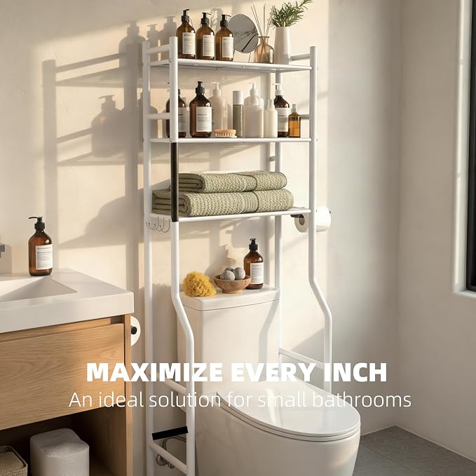 GloTika 3-Tier Over Toilet Storage, 150lb Capacity, Carbon Steel, Freestanding - Image 4