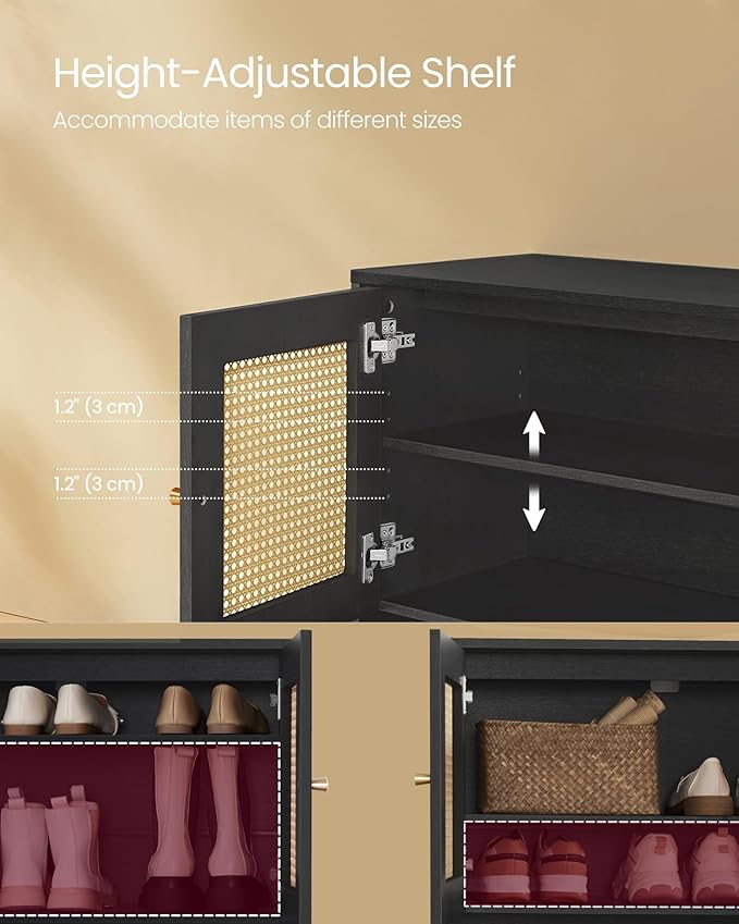 VASAGLE Natural Rattan 3-Tier Shoe Cabinet, 16 Pair Shoe Storage Cabinet - Image 5