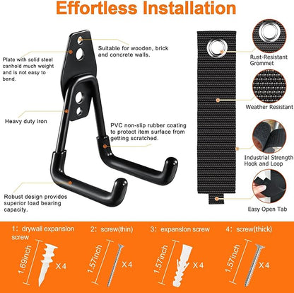 Heavy Duty Garage Hooks 4 Pack, 7.7 inch U Shaped Long Hanger, - Image 3