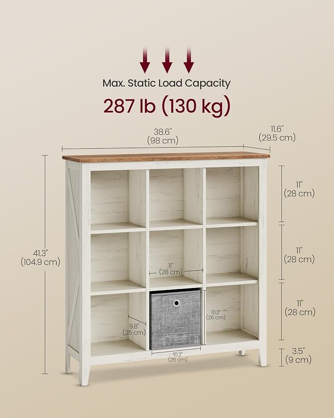 VASAGLE Liry Collection Farmhouse Bookcase, 9-Cube Storage Organizer - Image 6