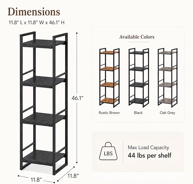 BYFU 4 Tier Bathroom Storage Open Shelf Black Metal Corner Storage Rack | 46.1" - Image 2
