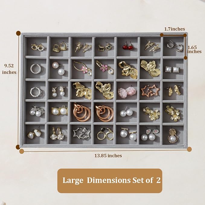 Large Velvet Jewelry Tray 2 Pack Stackable Jewelry Display Drawer Inserts Trays - Image 4