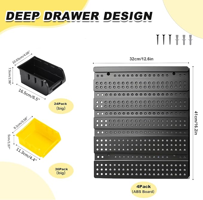 Wall Mounted Storage Bins, Nut and Bolt Organizer, Plastic Bolt Bin, Screw - Image 3