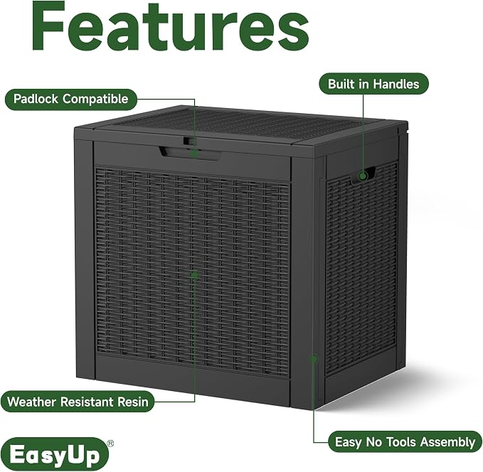 EasyUp 35 Gallon Resin Deck Box Waterproof, UV Resistant Outdoor Storage Box - Image 3