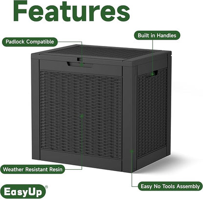 EasyUp 35 Gallon Resin Deck Box Waterproof, UV Resistant Outdoor Storage Box - Image 3