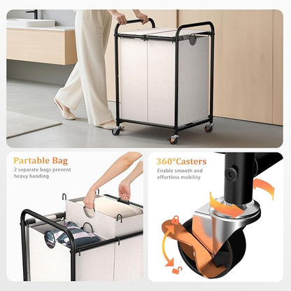 120L Laundry Sorter 2 Section, Rolling Laundry Basket - Image 3